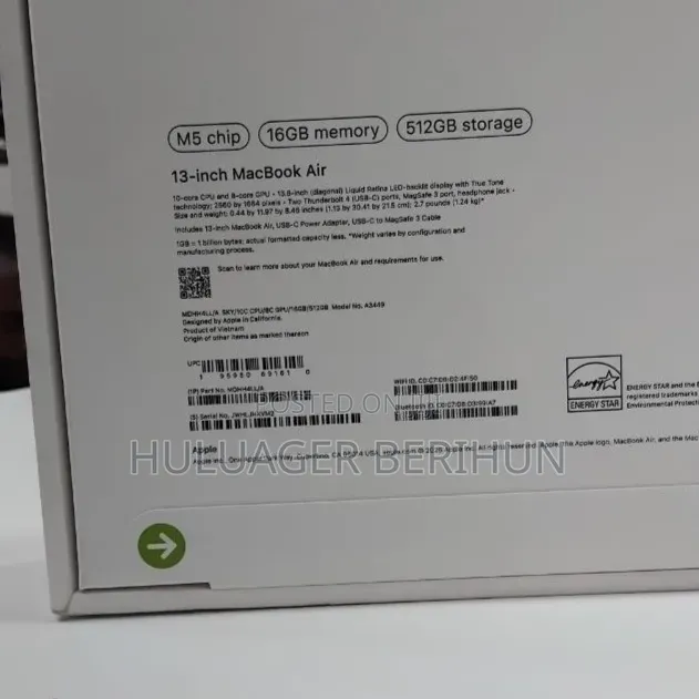 New Laptop Apple MacBook Air 2026 M5 13-inch 16GB Apple M5 SSD 512GB