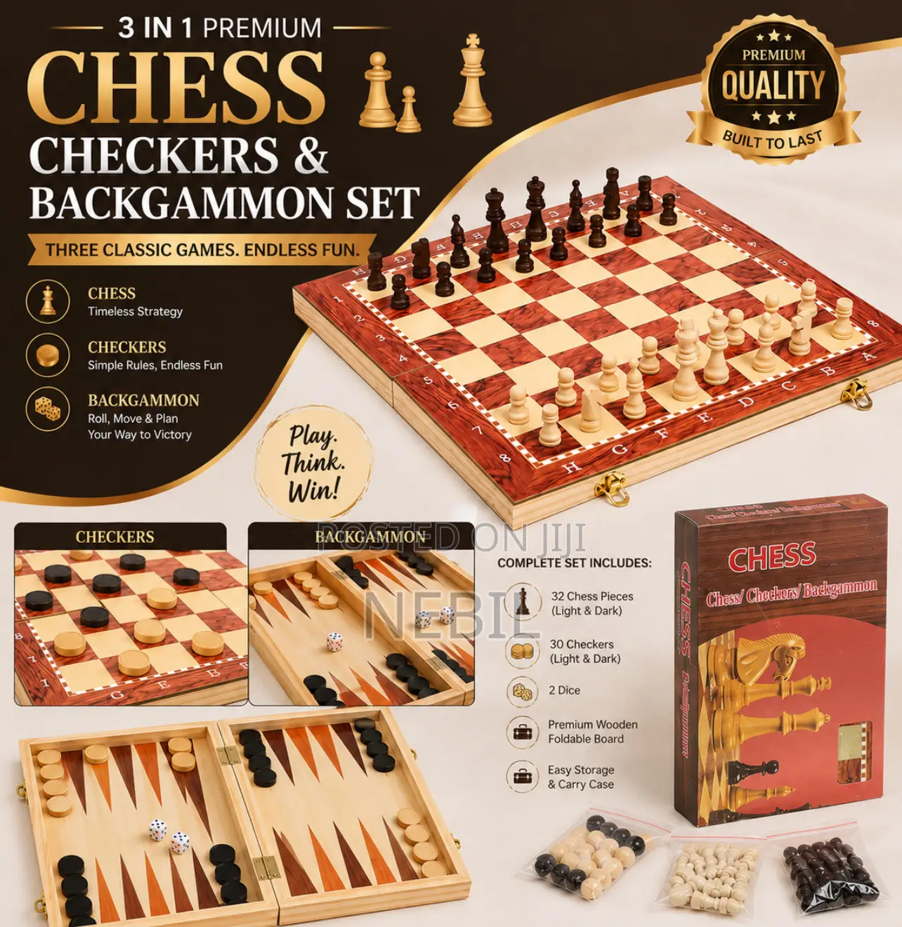 Chess Checkers Backgammon Set