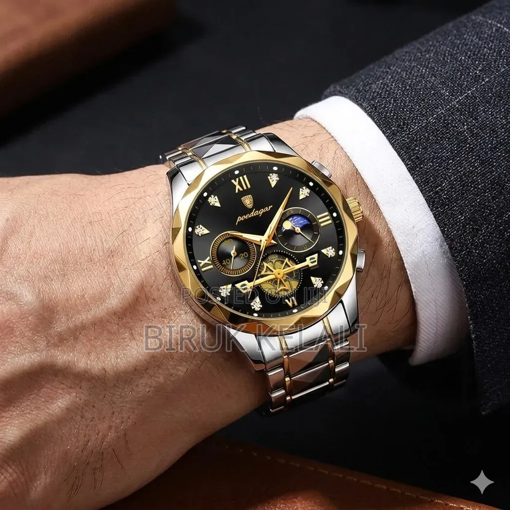 Poedagar 996 Luxury Quartz Wristwatch Featuring a Two-Tone Silver