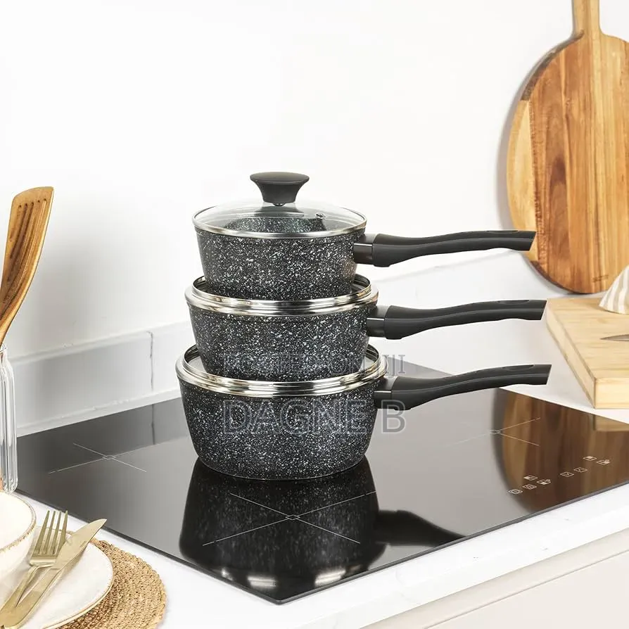 Momcoc 9-Piece Granite-Coated Non-Stick Cookware Set ማምኮክ ባለ 3 ደረጃ ድስት