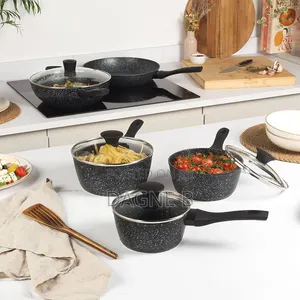 Momcoc 9-Piece Granite-Coated Non-Stick Cookware Set ማምኮክ ባለ 3 ደረጃ ድስት