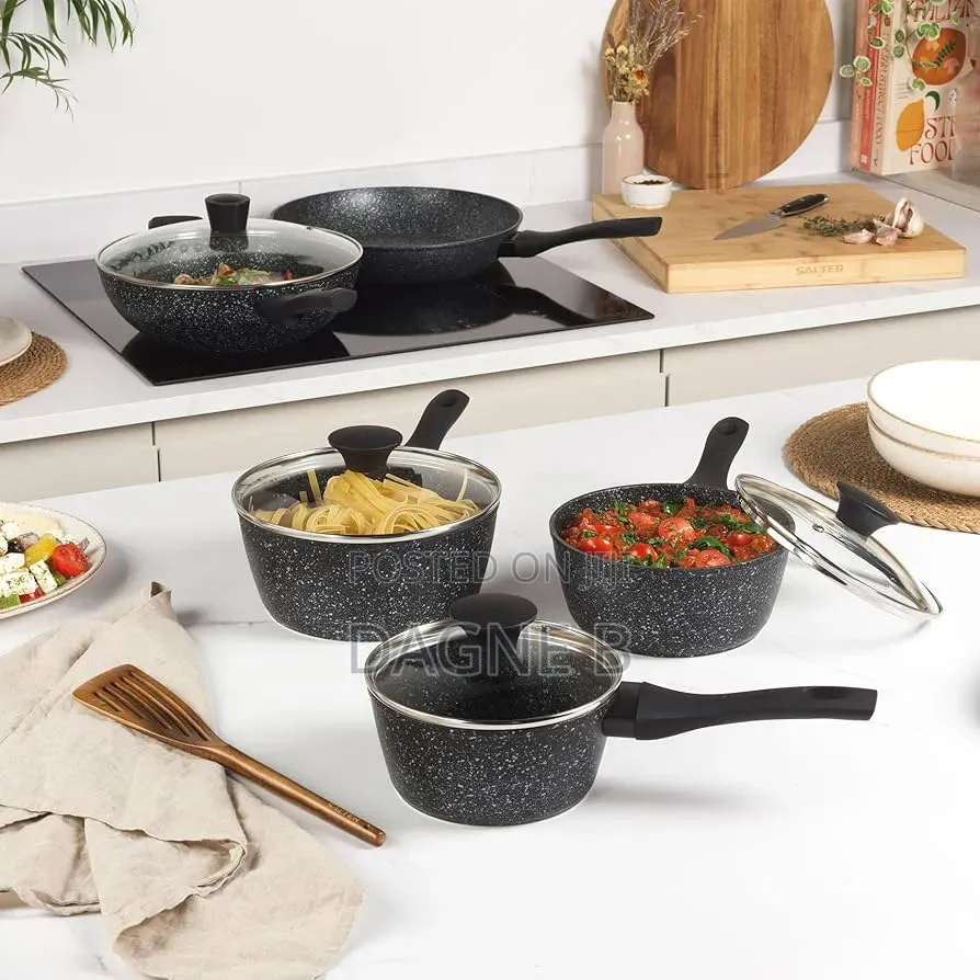 Momcoc 9-Piece Granite-Coated Non-Stick Cookware Set ማምኮክ ባለ 3 ደረጃ ድስት