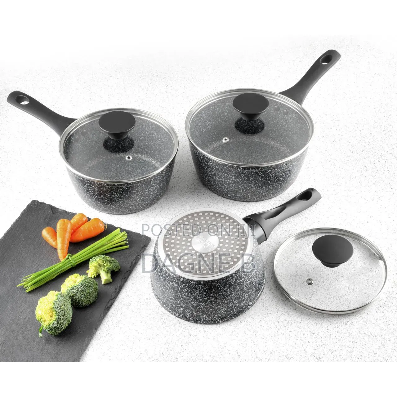 Momcoc 9-Piece Granite-Coated Non-Stick Cookware Set ማምኮክ ባለ 3 ደረጃ ድስት