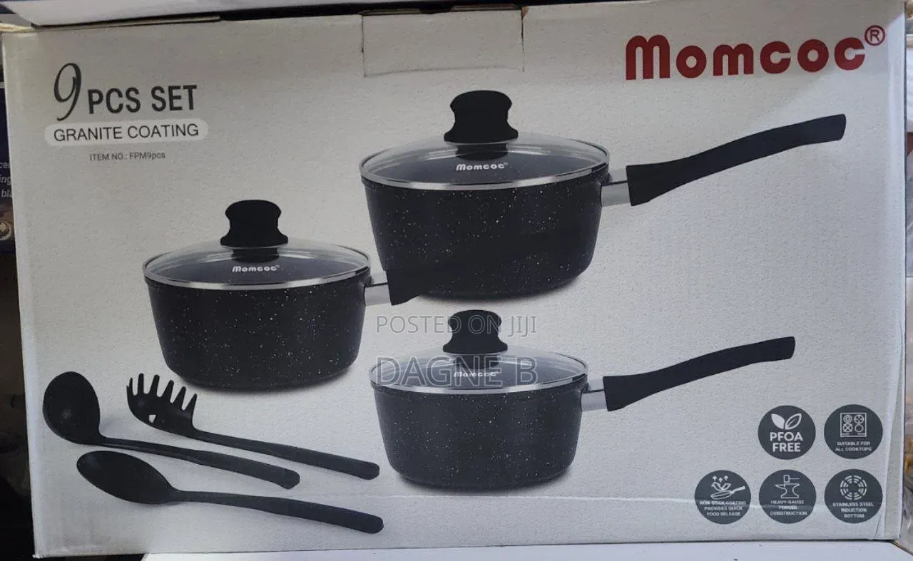 Momcoc 9-Piece Granite-Coated Non-Stick Cookware Set ማምኮክ ባለ 3 ደረጃ ድስት