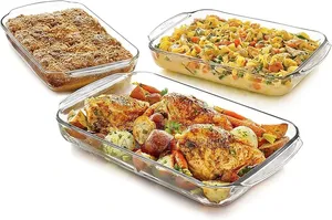 Tempered Glass Bakeware Set 3pcs የመስታዎት ፓትራዎች
