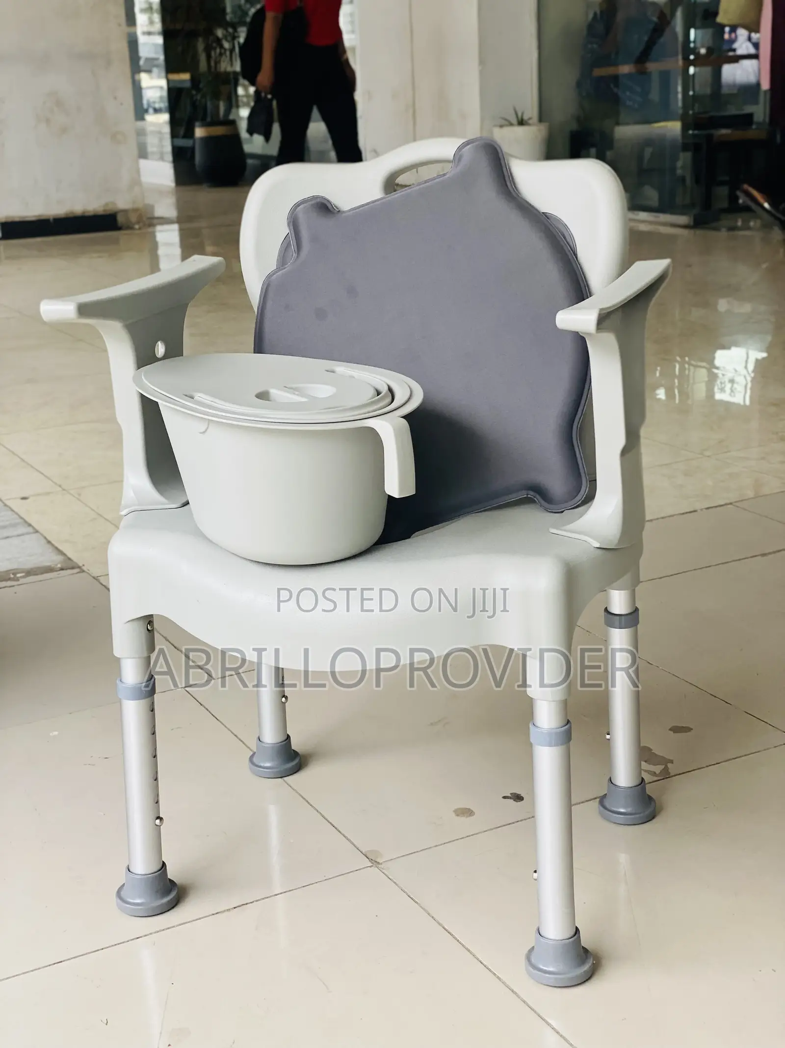 Toilet Chair Grey PVC Adjustable Height Bathroom