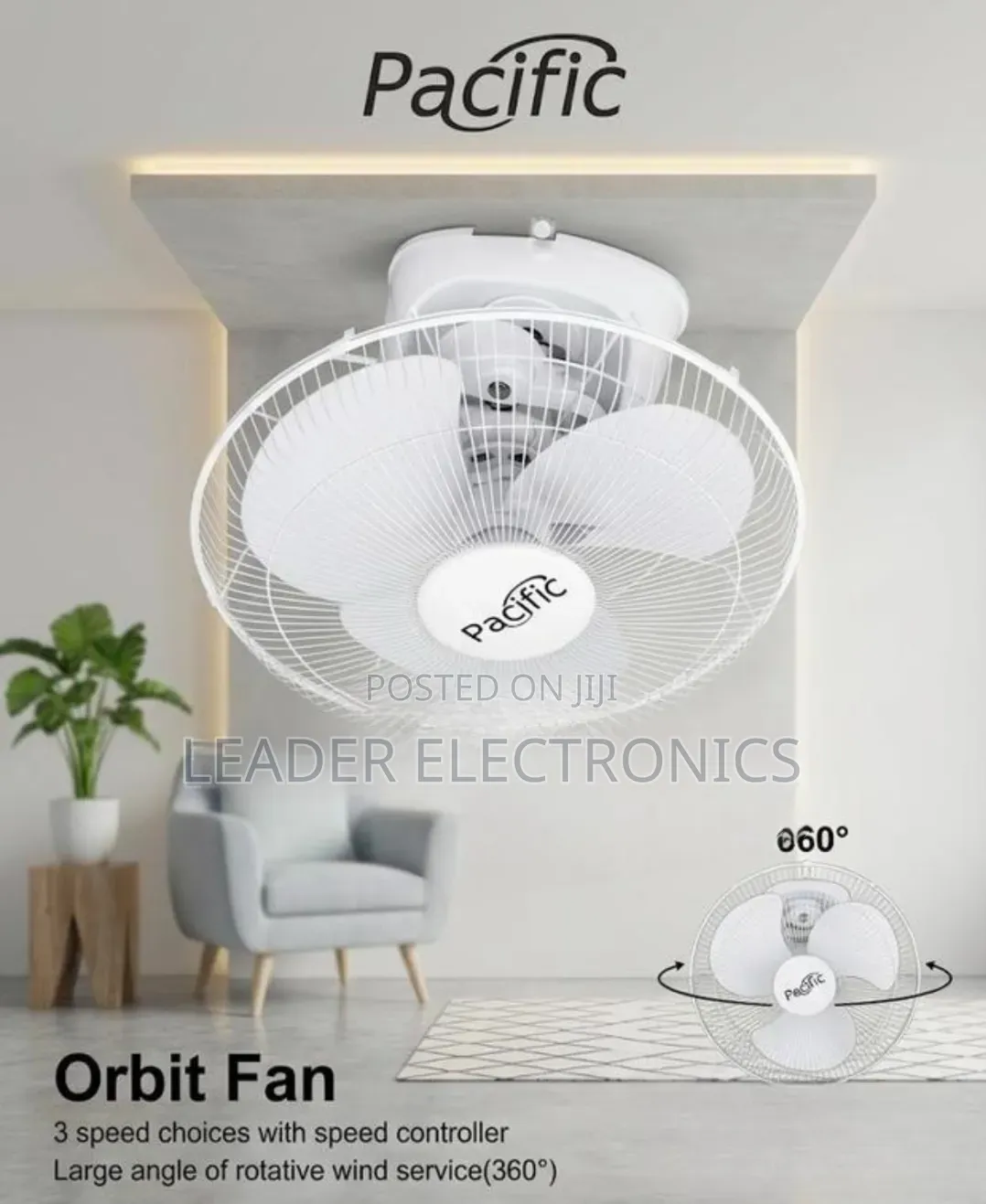 Pacific Orbit Wall Mounted Fan – 3 Speed Control | 360° Rotation
