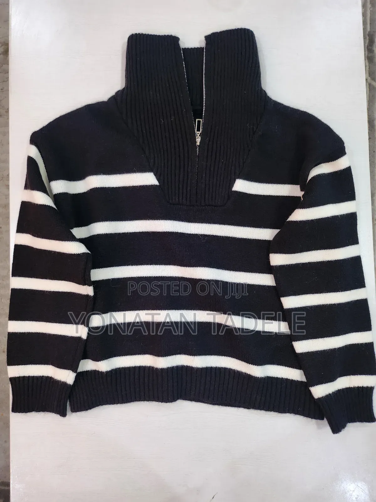 Casual Style Zippered Strips Sweater For Women