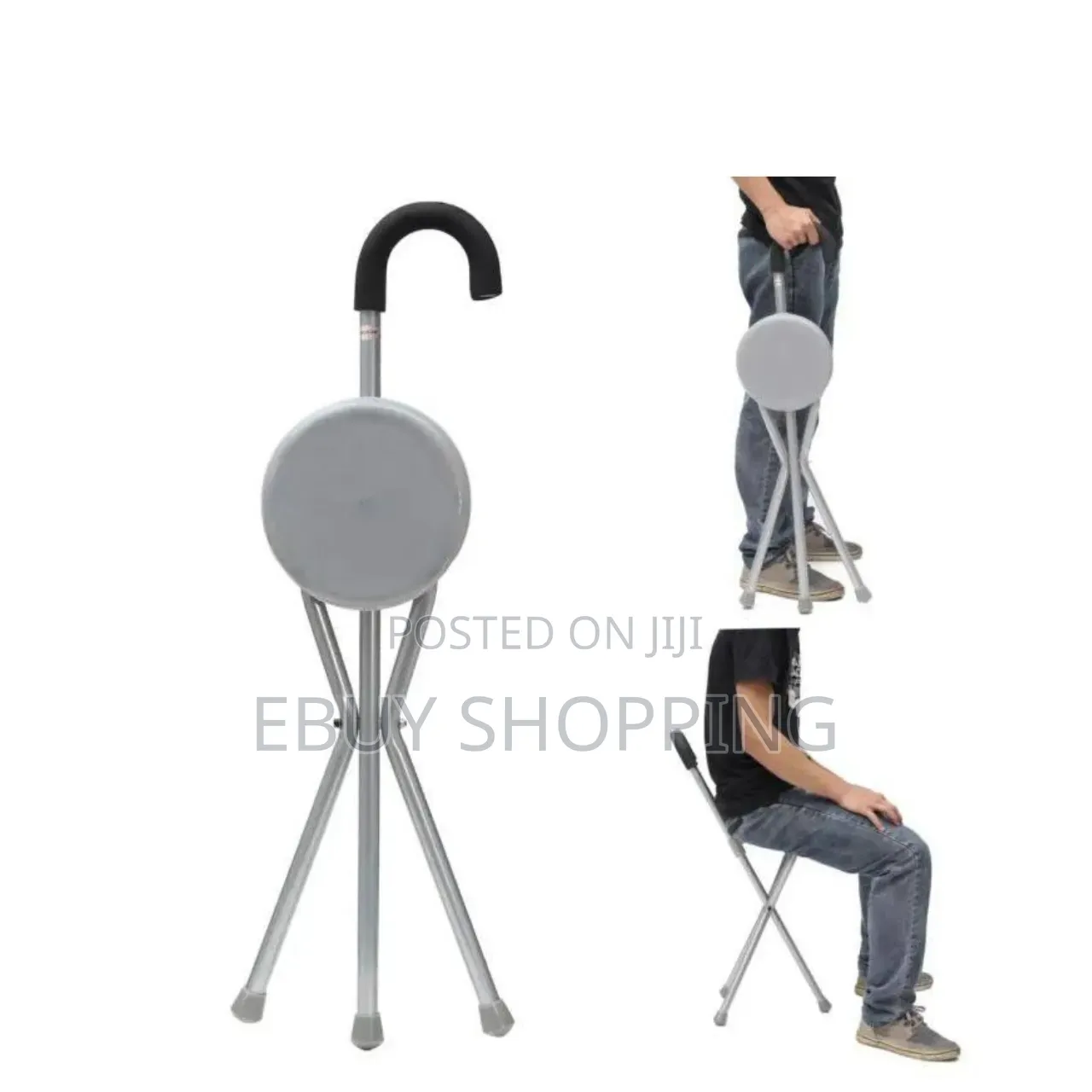 Portable 2-in-1 Folding Cane Chair –Walking Stick Tripod Stool Combo