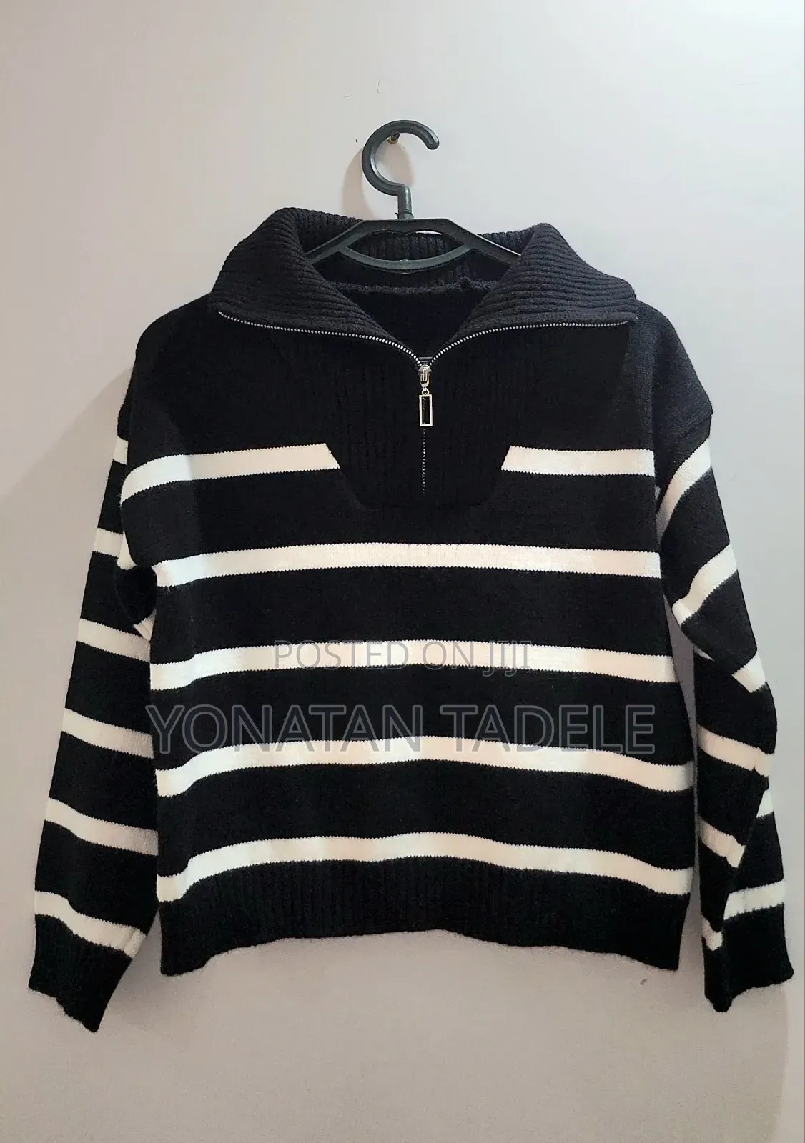 Casual Style Zippered Strips Sweater For Women