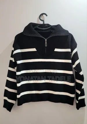 Casual Style Zippered Strips Sweater For Women