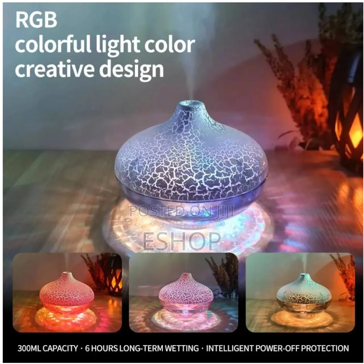 300ml RGB Crackle Diffuser –Silent Mist Adjustable Lighting for Office