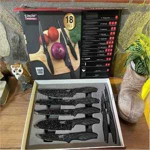18-Piece Black Granite Knife Set With Modern Design ቢላ