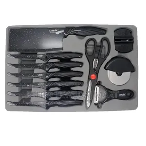 18-Piece Black Granite Knife Set With Modern Design ቢላ