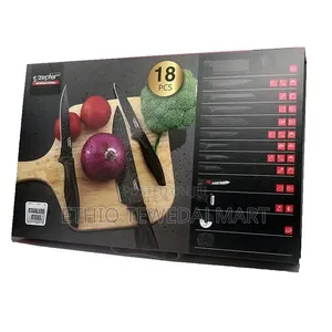 18-Piece Black Granite Knife Set With Modern Design ቢላ