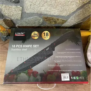 18-Piece Black Granite Knife Set With Modern Design ቢላ