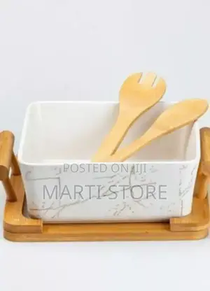 Ceramic Bowl With Bamboo Base