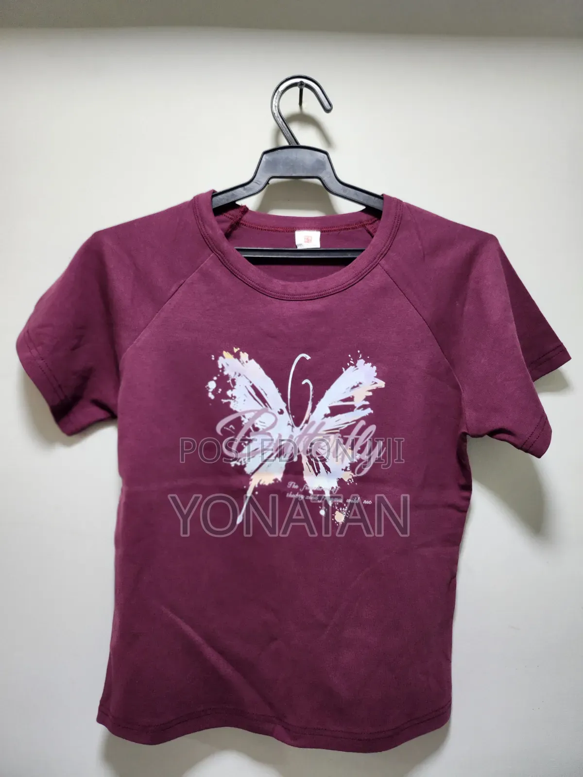 Brand Butterfly Print High-Waisted Short T-Shirt Women's Top