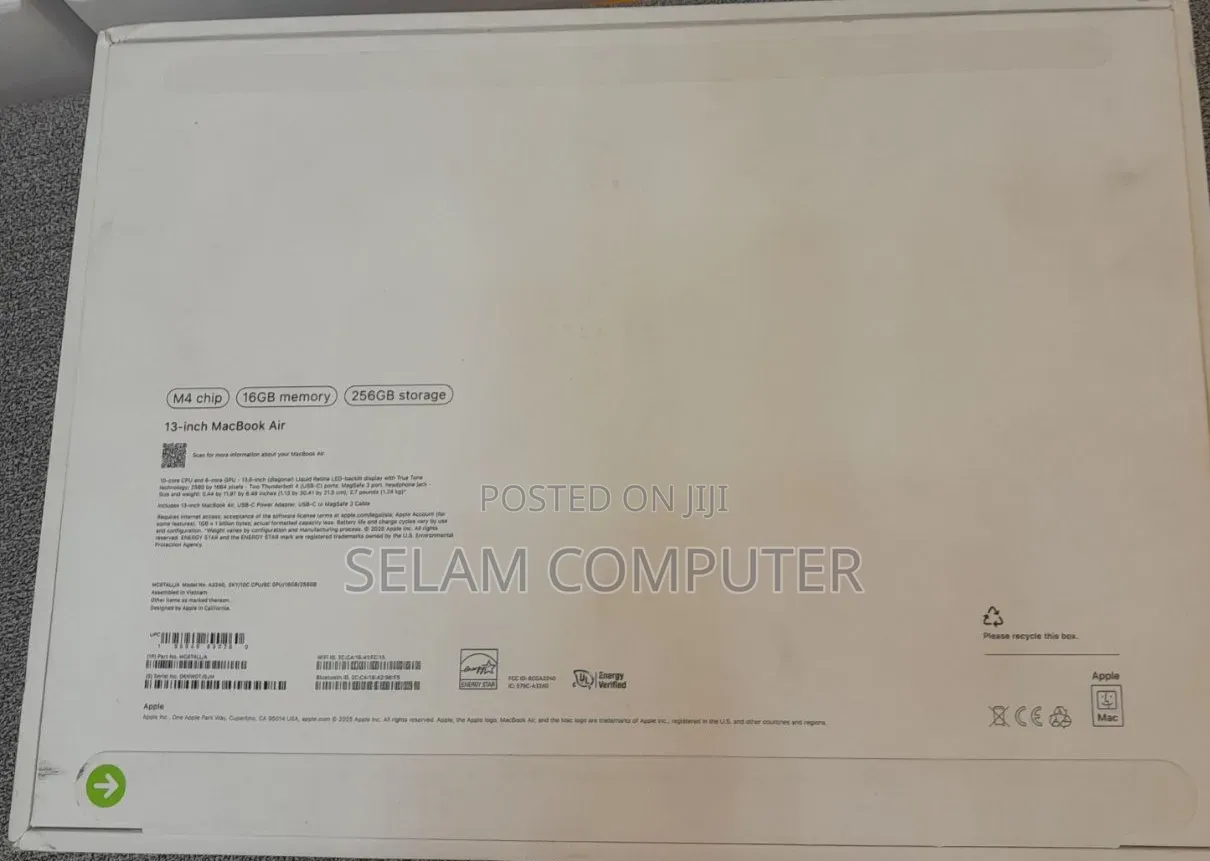 New Laptop Apple MacBook Air 2025 M4 15-inch 16GB Apple M4 SSD 256GB