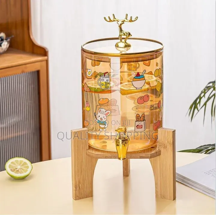 Glass Dispenser Jar With Bamboo Stand and 6 Drinking Glasses
