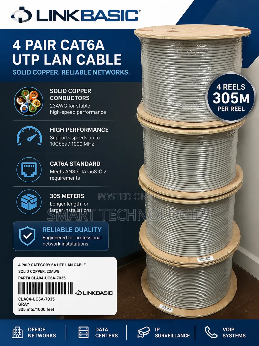 Linkbasic Cat6a Cable 23awg