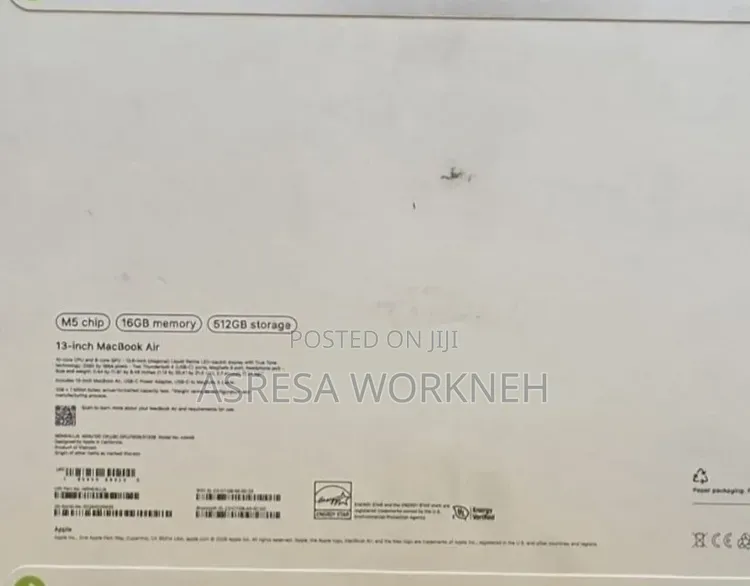 New Apple MacBook Air 2026 M5 13-inch 16GB Apple M5 Max SSD 512GB