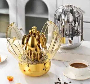 24 PCS Golden Cutlery Set Rotating Crystal Dome Shape