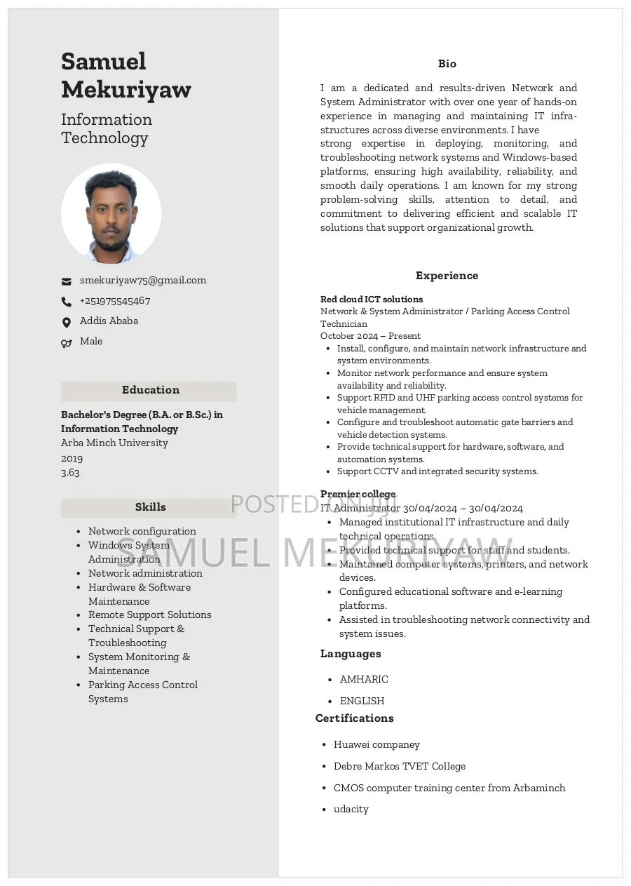 It Network System Admin | Parking Access Control Technician