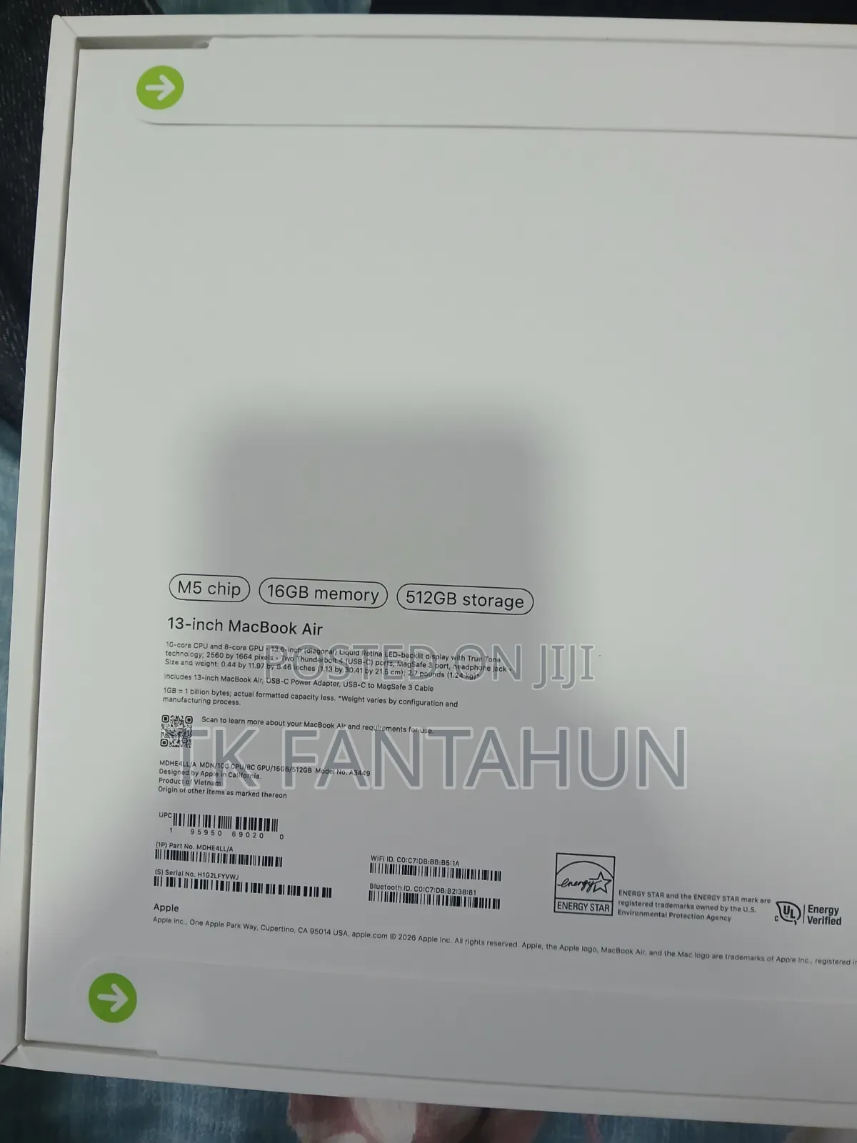 New Laptop Apple MacBook Air 2026 M5 16GB SSD 512GB