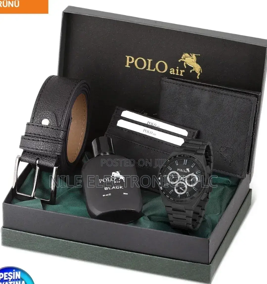 Polo Men's Wristwatch Belt Wallet Card Holder Perfume Gift Combination