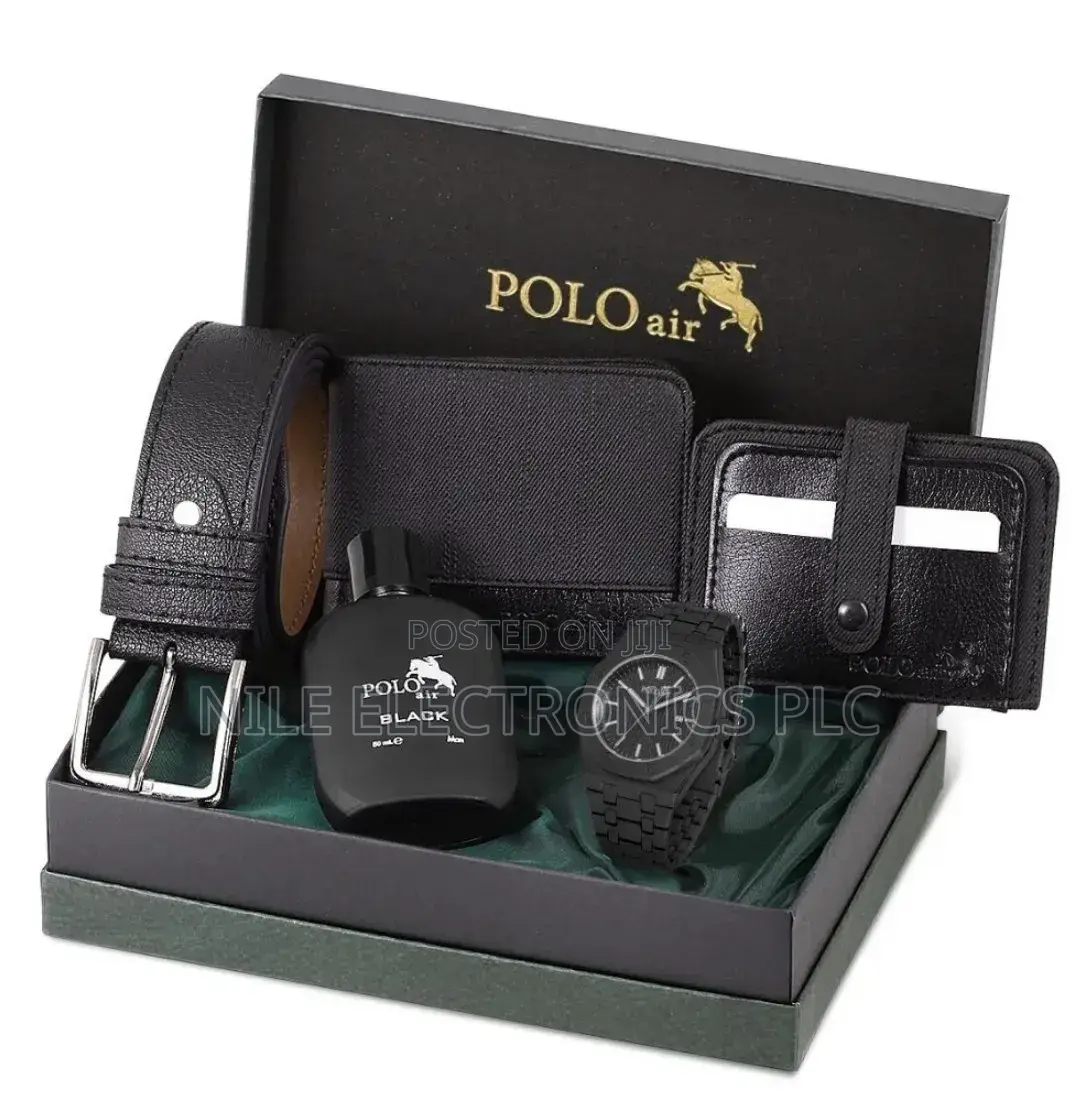Polo Men's Wristwatch Belt Wallet Card Holder Perfume Gift Combination