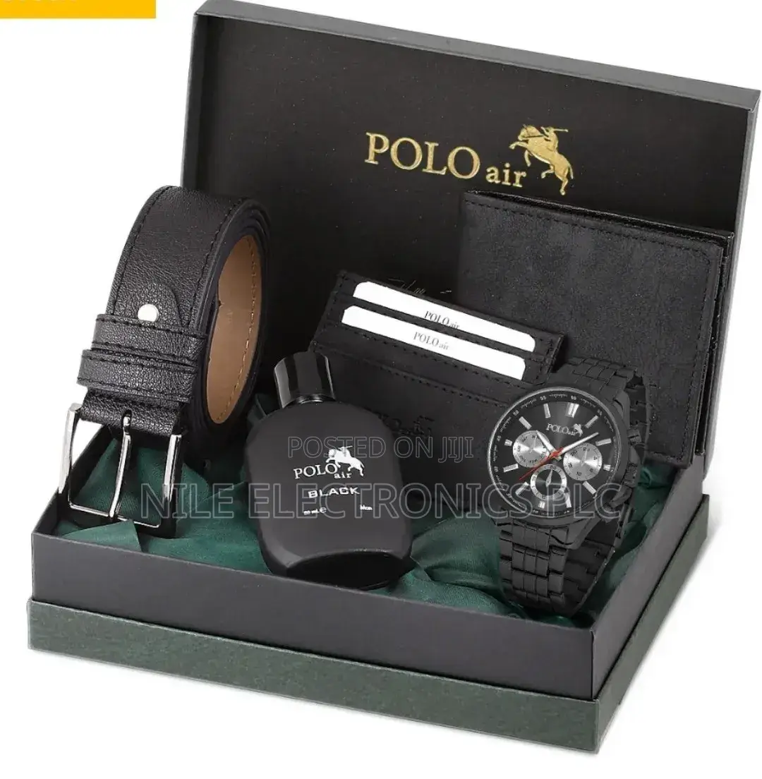 Polo Men's Wristwatch Belt Wallet Card Holder Perfume Gift Combination