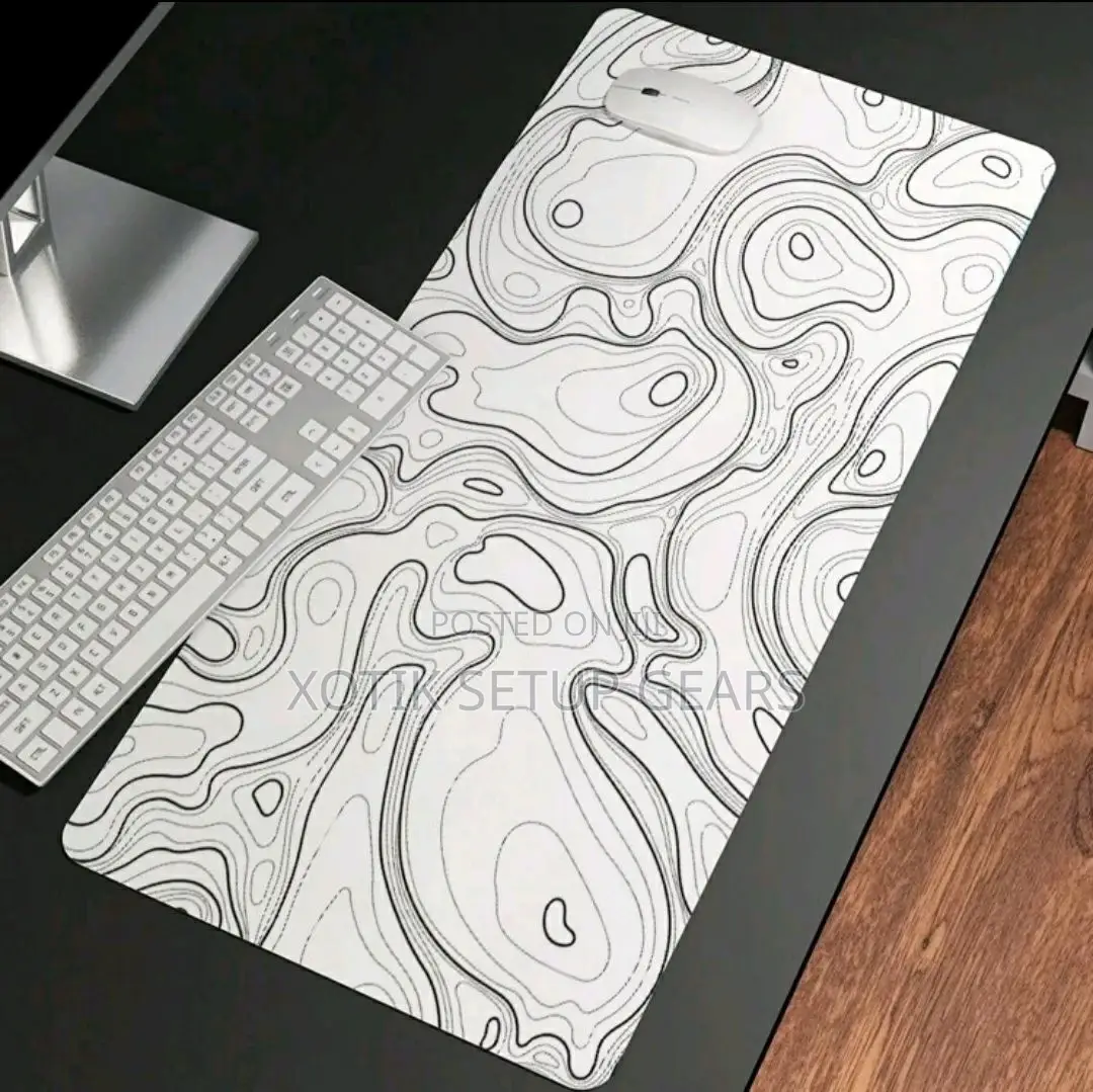 80 X 30 X 0.2cm White and Black Contour Themed Mouse Pad - Desk Mat