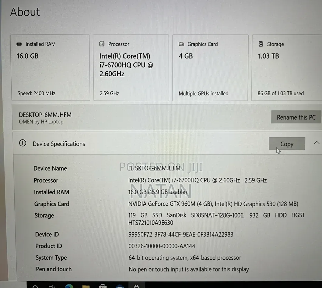 Laptop HP Omen 15 16GB Intel Core i7 HDD+SSD 1T