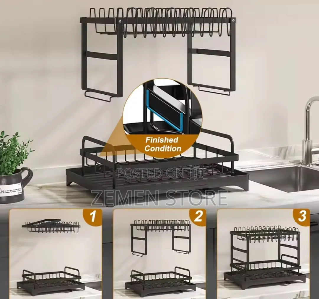 Premium 2-Tier Kitchen Dish Rack Organizer With Drainboard