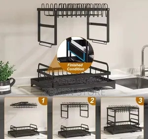 Premium 2-Tier Kitchen Dish Rack Organizer With Drainboard