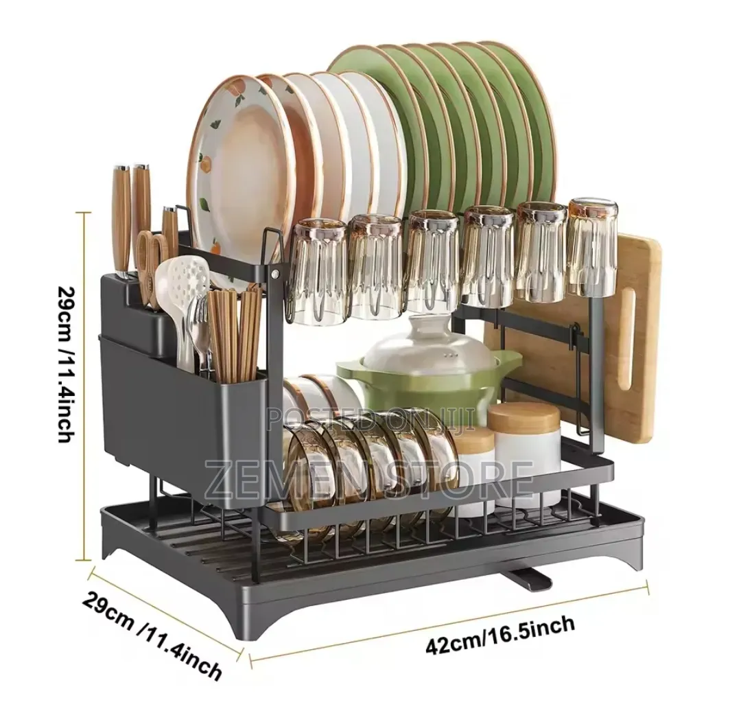 Premium 2-Tier Kitchen Dish Rack Organizer With Drainboard