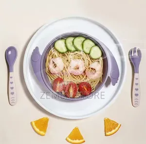 Baby Feeding Suction Bowl Set With Divider Plate Cutlery
