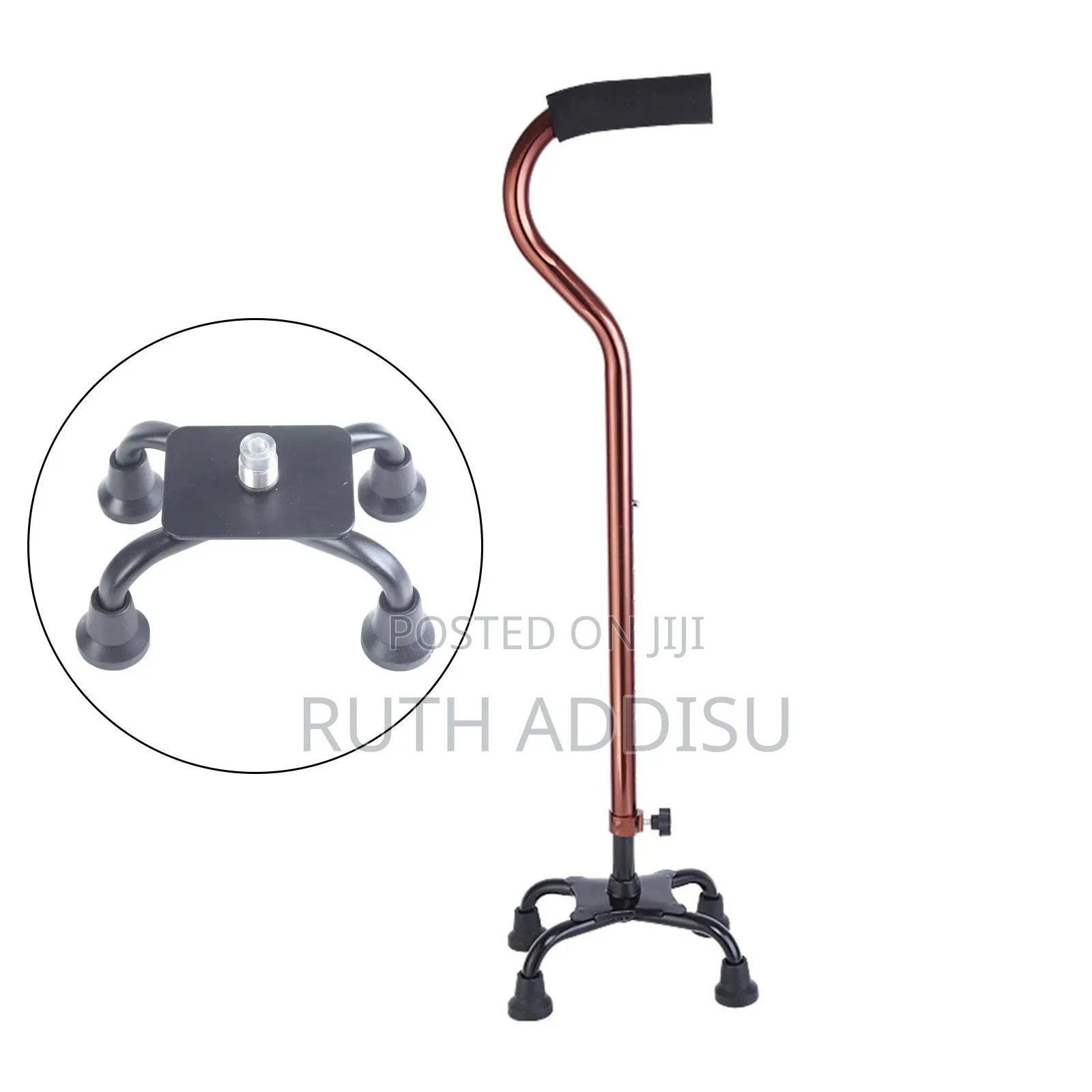 Adjustable Quad Walking Stick in Bronze Features a 4-Pronged Base