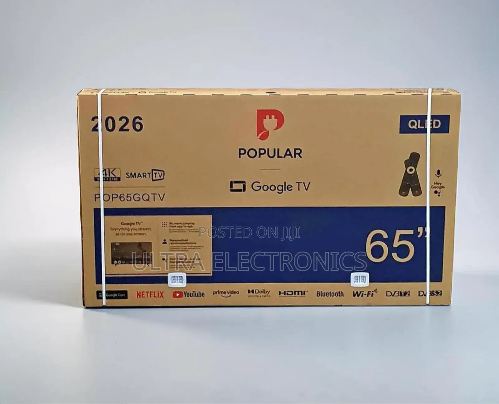 Popular Brand 65-inch Qled Smart Tv, Model Pop65gqtv, Featuring Google