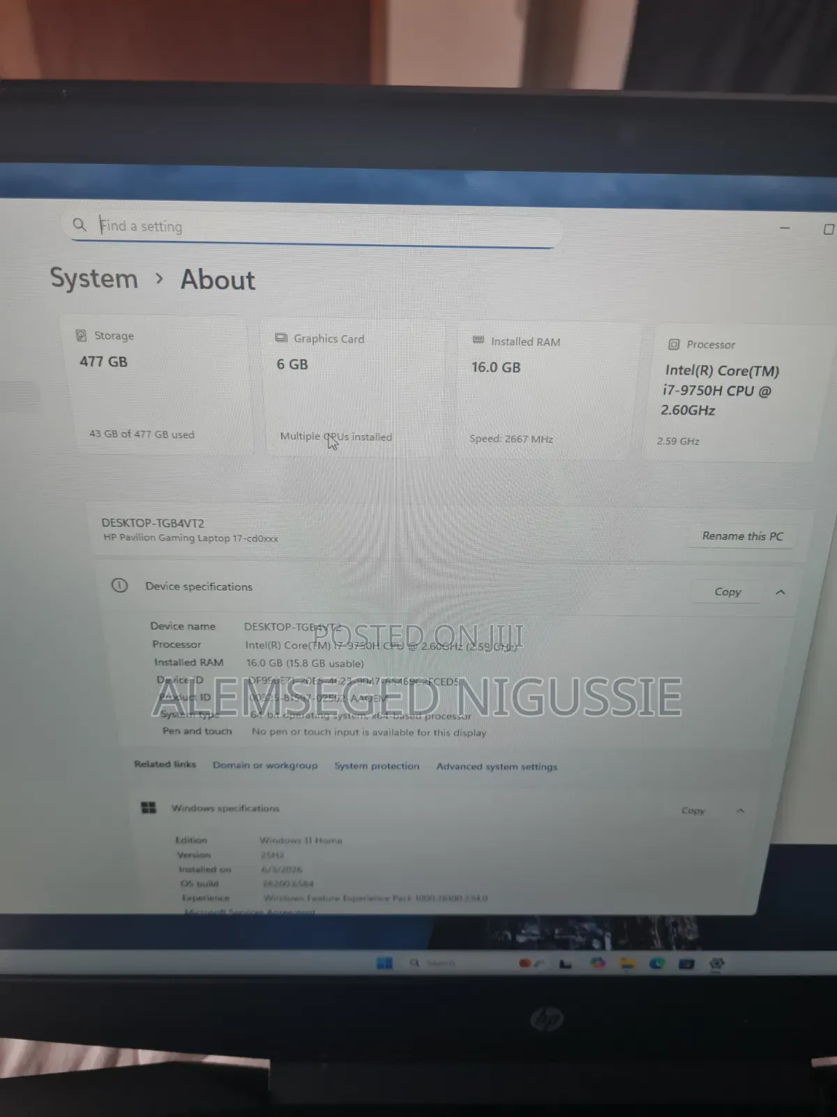 Laptop HP Pavilion 17 16GB Intel Core i7 HDD+SSD 512GB