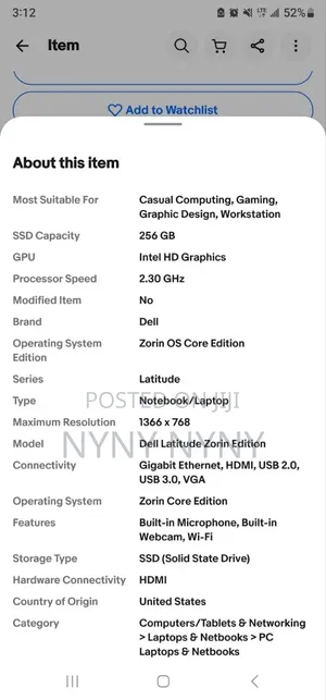 New Laptop Dell 16GB SSD 256GB
