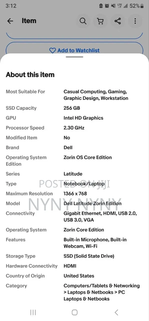 New Laptop Dell 16GB SSD 256GB