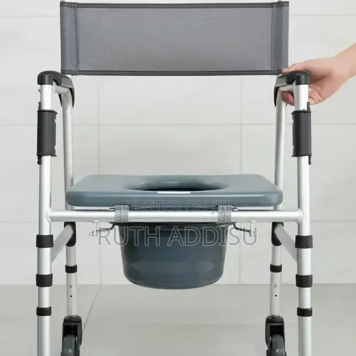Odized Aluminum Commode Chair Features Locking Wheels And A Removable