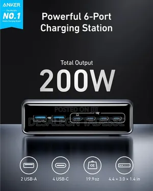 Anker Prime Charging Station, 200w 6-Port Gan Desktop Charger