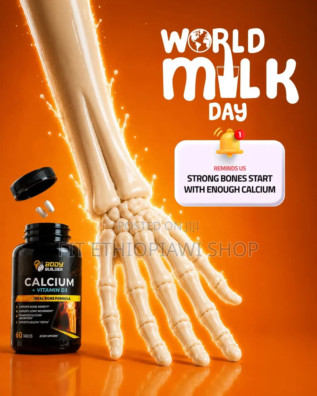 Calcium + Vitamin D3 (60 Tablets) - Made in Usa