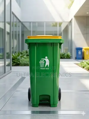 Garbage 120-Liter Green Plastic Waste Bin Features a Yellow Lid