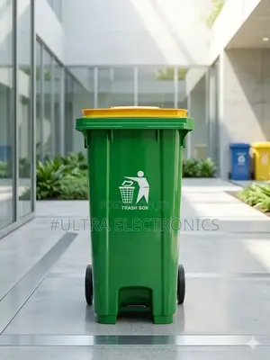 Garbage 120-Liter Green Plastic Waste Bin Features a Yellow Lid