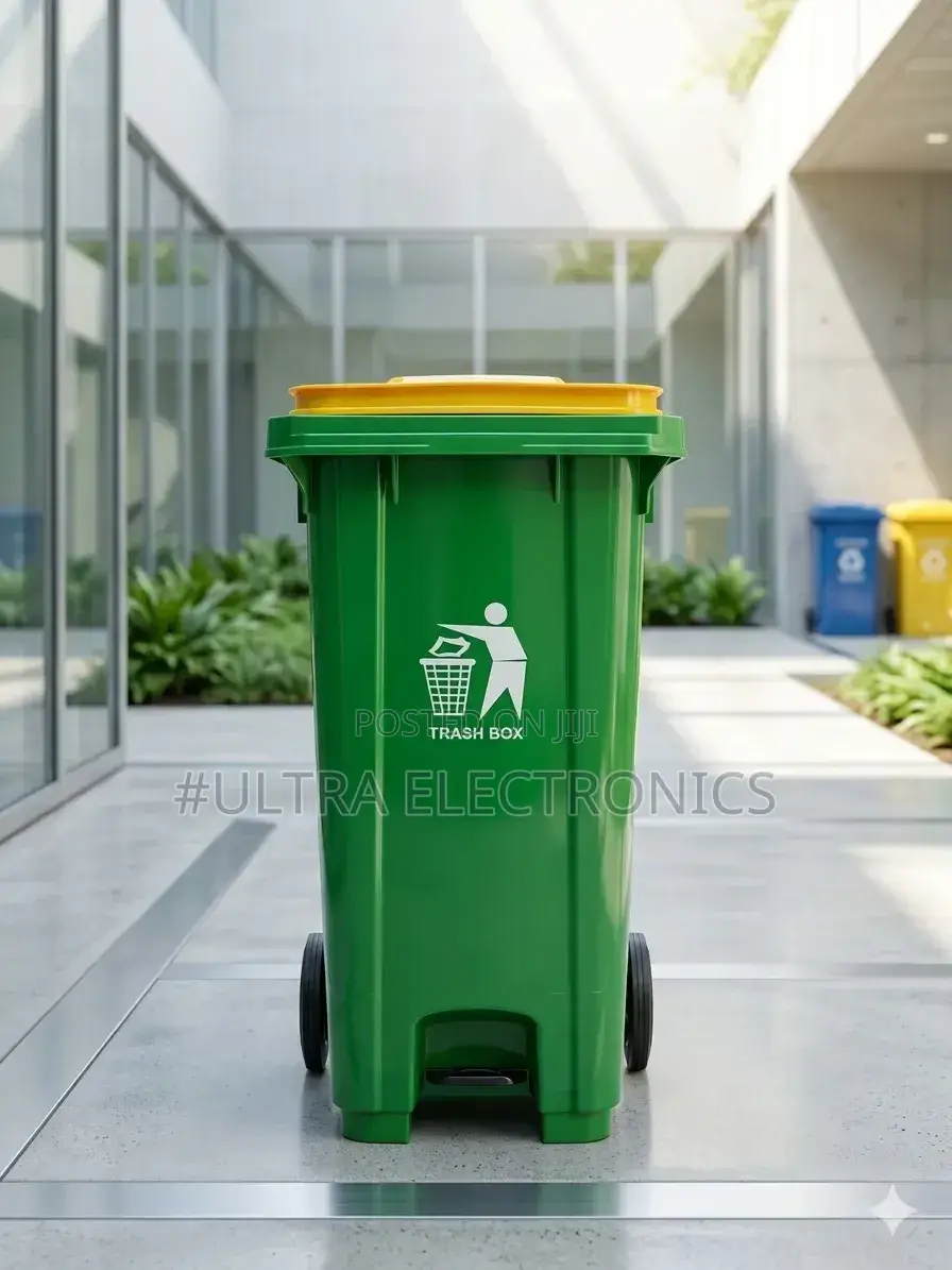 Garbage 120-Liter Green Plastic Waste Bin Features a Yellow Lid