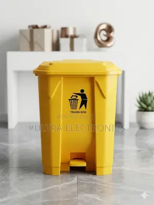 Garbage Bright Yellow Pedal Waste Bin Made Of Plastic, Featuring 50 Li